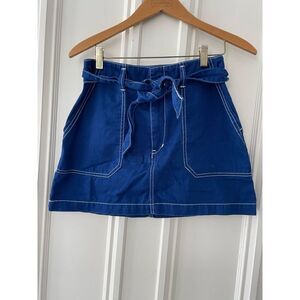 Wild fable cotton blue with white contrast stitching and belt retro mini skirt 6
